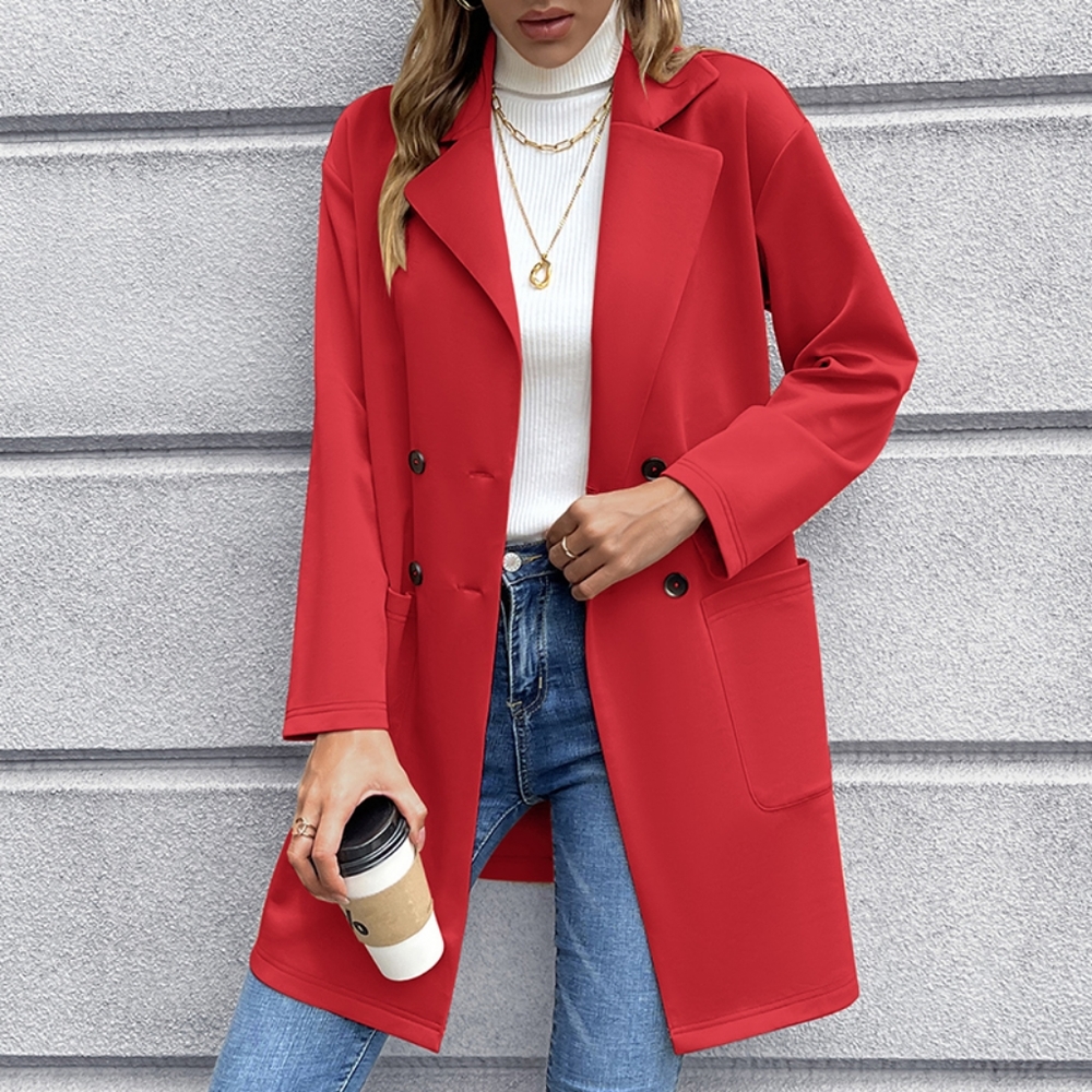 Red Lapel Collar Long Sleeve Blazer